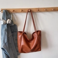 Bolso tote vintage de cuero marrón con gran capacidad para oficina y universidad - Marrón Claro