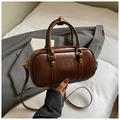 Bolso cilíndrico vintage marrón oscuro de cuero liso con logo Mira Mira y detalles dorados - Marrón