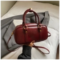 Bolso Boston retro en cuero burdeos con logo Mira Mira y herrajes dorados vintage - Rojo