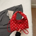 Red crossbody bag with white polka dots, velvet texture and decorative silver metal balls - Red