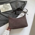 Minimalist chocolate brown suede hobo bag with an adjustable wide shoulder strap - Brown