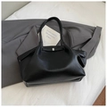 Classic black litchi pattern leather tote bag with elegant silver metallic buckle detail - Black without Pendant