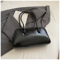 Glossy black bowling bag with slender knot straps and retro leather texture - Black without Pendant