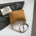 Minimalist caramel frosted suede crossbody bag with adjustable leather strap in urban style - Brown