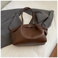 Vintage dark brown tote bag with litchi grain leather and silver buckle detail - Coffee without Pendant