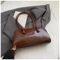 Minimalist coffee brown glossy patent leather shoulder bag with sleek ball detail handle - Brown No Pendant