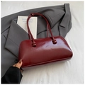 Minimalist burgundy bowling bag in glossy patent leather with sleek shoulder strap - Wine Red Without Pendant