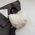 Minimalistische weiße Teddy-Beuteltasche mit schwarzen Ledergriffen für Damen - Weiß