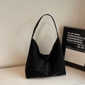 Bolso tote grande negro con estampado de leopardo mate y diseño de hombro sencillo - Negro