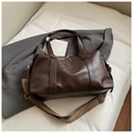 Bolso tote grande vintage marrón oscuro con cuero texturizado y correa ancha - Marrón / Grande
