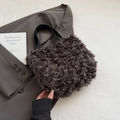 Modische dunkelgraue Plüsch-Eimertasche mit schwarzen Ledergriffen für den Herbst - Grau