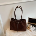 Vintage dark brown suede tote bag with decorative strap for stylish commuting - Coffee No Charm