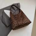 Large leopard print suede tote bag with brown shoulder strap for women's daily commute - Leopard Coffee
