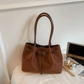 Minimalist vintage dark brown suede tote bag for women with elegant leather buckle strap - Brown No Pendant