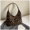 Retro leopard print crescent hobo bag with black leather strap and gold zipper detail - Leopard Print