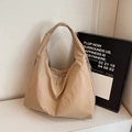 Bolso tote minimalista de nailon caqui de gran capacidad con diseño de doble cremallera - Caqui
