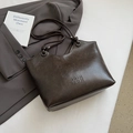 Minimalist coffee brown faux leather tote bag with COIH 2DN embossed lettering - Coffee without Pendant