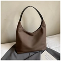 Minimalist deep brown Hobo tote bag with black leather handle and gold zipper - Brown