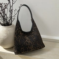 Borsa tote leopardata in tela resistente con spalline in pelle nera e stile retrò vintage - Leopardo Marrone
