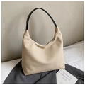 Beige canvas hobo shoulder bag with black leather handle for daily commute usage - Off White
