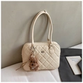 Detail of quilted beige leather shoulder bag with GOTH SDN logo and cute bear charm - Off-white Small With Pendant
