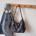 Retro washed dark grey tote bag with brown handles and stylish zip detail - Black without Pendant