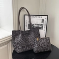 Set borsa tote con stampa leopardata e pochette con zip coordinata per grande capacità - Senza Ciondolo / Grigio