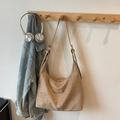 Chic caramel brown faux suede tote bag with adjustable strap and metal brand plate - Without Pendant / Khaki