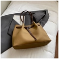 Mustard yellow canvas tote bag with brown leather straps for commuting - Brown No Pendant