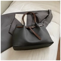 Retro black tote bag with brown handles and elegant buckle strap for women's daily commute - Black without Pendant