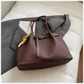 Vintage brown canvas tote bag with bohemian beaded tassel and decorative leather buckle - Coffee with Pendant