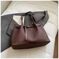Minimalist deep brown canvas tote bag with leather buckle straps for autumn commute style - Coffee without Pendant