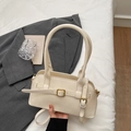 Chic cream white minimalist shoulder bag with vintage gold buckle and leather texture - Off-white
