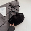 Fashionable black faux fur bucket bag with plush pleated texture and silver hardware - No Pendant / Black