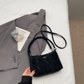 Retro black matte leather mini bucket bag with silver ball charms and long strap - Black without Pendant