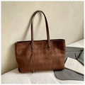 Large dark brown quilted faux suede tote bag with diamond pattern for office commute - Coffee without Pendant