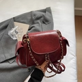 Chic burgundy quilted chain bag in glossy PU leather for shoulder or crossbody wear - Burgundy