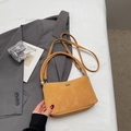 Minimalist mustard yellow suede-texture shoulder bag with dual straps and metal logo - Khaki No Pendant