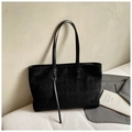 Large black quilted suede tote bag with slim shoulder straps and elegant tassel detail - Black without Pendant