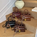 Retro wax leather small square handbags in four colors with mini pouch charms and straps - With Pendant / Black