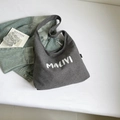 Borsa tote minimalista in tela con motivo a griglia bianco e nero e logo MALIVI - Nero