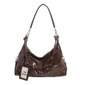 Bolso hobo de piel sintética marrón caramelo pulido con correa ajustable y bolsillo frontal - Marrón
