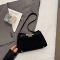 Minimalist black matte crossbody bag with silver buckle and thin leather strap - Black without Pendant