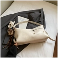 Retro cream white leather crossbody bag with rivet details and front zipper pocket - White with Pendant