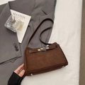 Brown suede vintage crossbody bag with elegant metal clasp and decorative strap details - Coffee No Charm