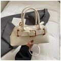 Sac à main blanc classique en cuir avec boucle dorée et bandoulière pour le travail - Cuir Huilé Blanc