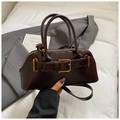 Sac à main rétro marron foncé avec boucle en bronze et bandoulière réglable - Cuir Huilé Café