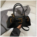 Sac à main noir brillant en similicuir avec boucle dorée et poignées pour femme - Cuir Huilé Noir