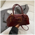 Vintage burgundy faux leather handbag with gold hardware and stylish top handles - Oil Skin Wine Red