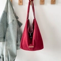 Bolso tote de ante rojo de estilo étnico con patchwork y forro interior de cuadros - Rojo